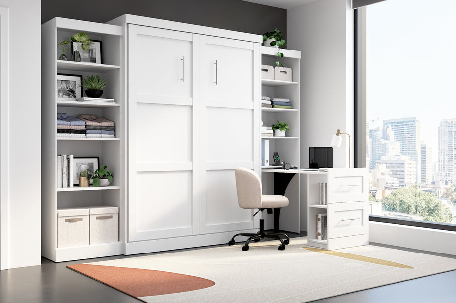 An Inspired Flex Space Begins With A Queen Murphy Bed With a Desk.