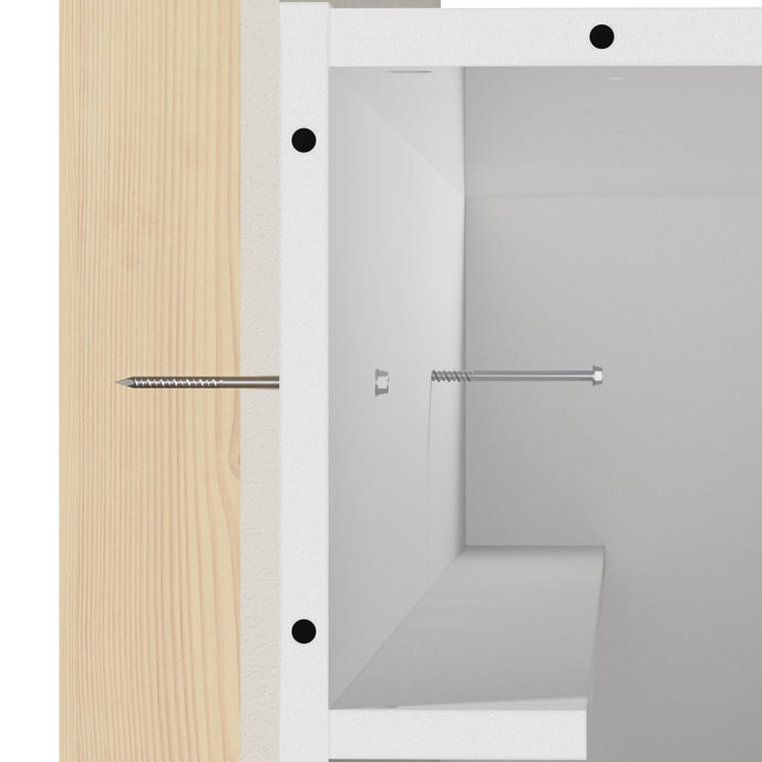 Cabinet attaches securely to wood studs or masonry