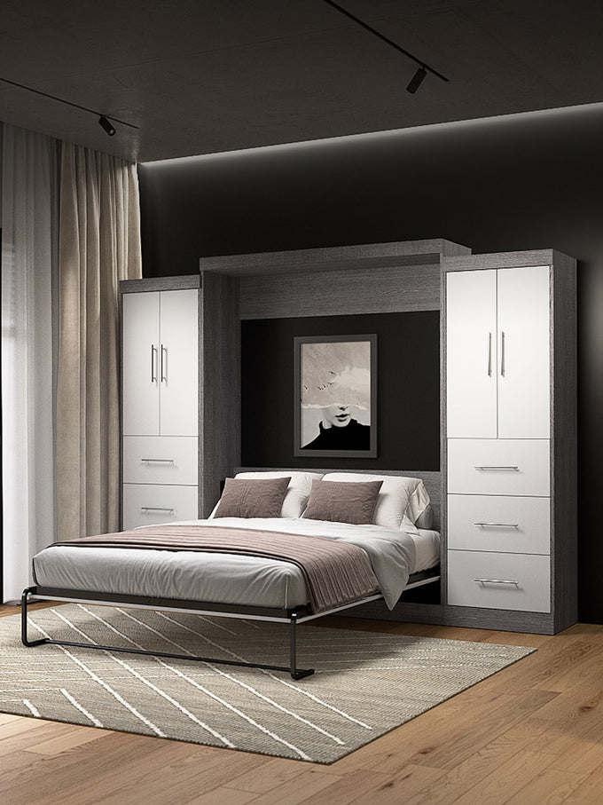 Modern bedroom with a Nebula murphy bed and cabinets.