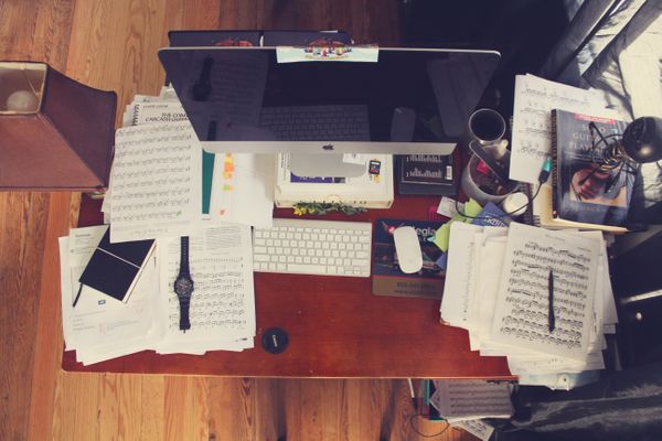 Desk surface with clutter