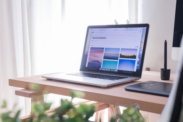 Laptop on wood table