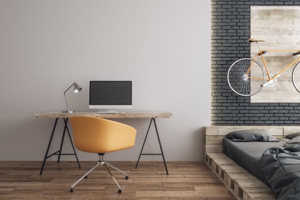 minimalist desk in bedroom