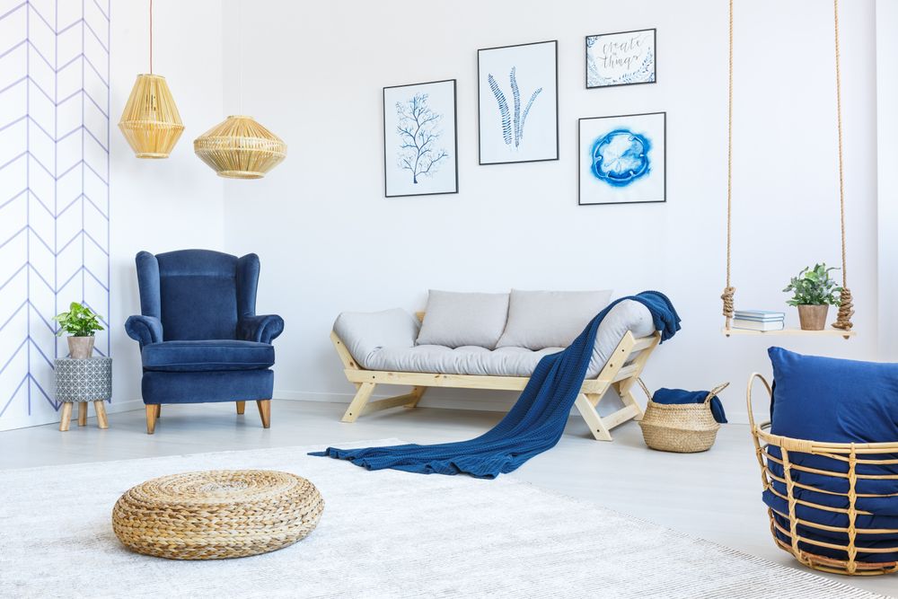 Living room refreshed with a bold blue armchair