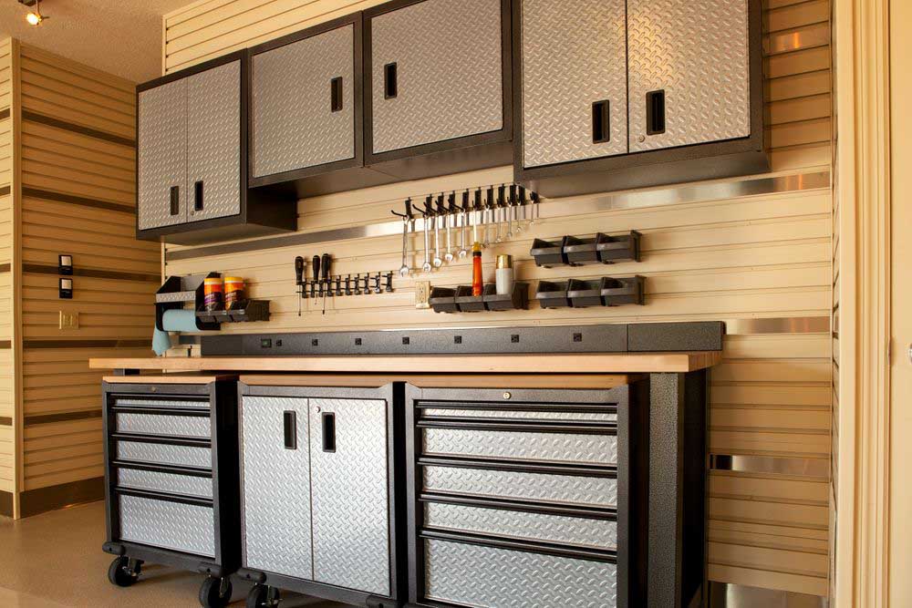 Garage storage with metal cabinetry