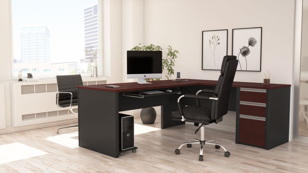 Bordeaux & Slate L-shaped desk