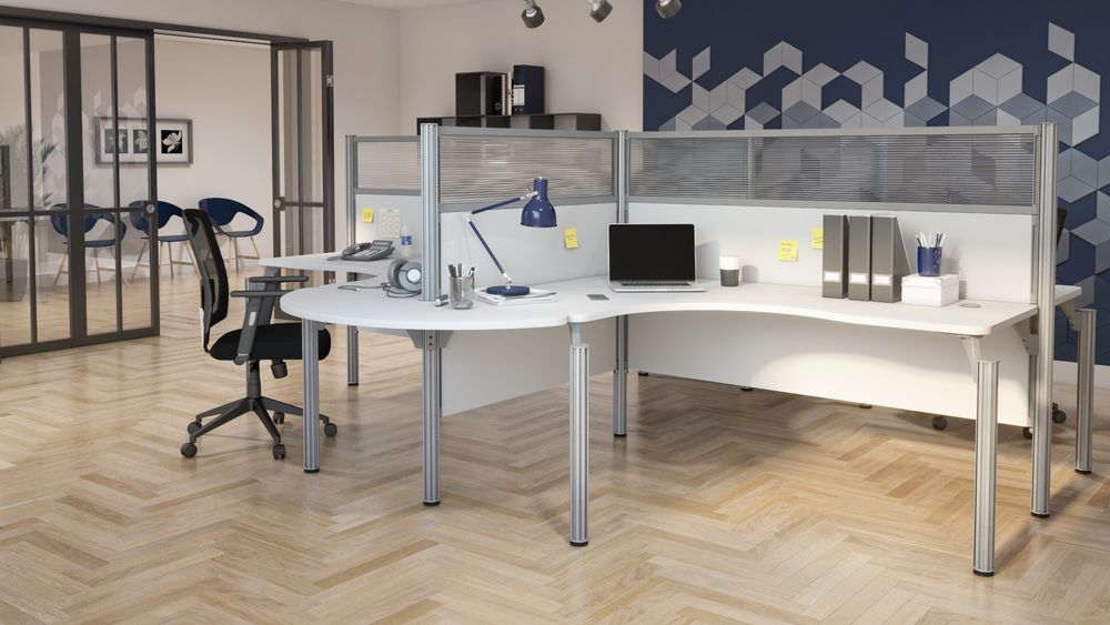 Four-person office cubicle in white