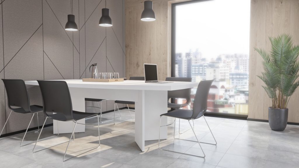 White conference table for 6 or 8