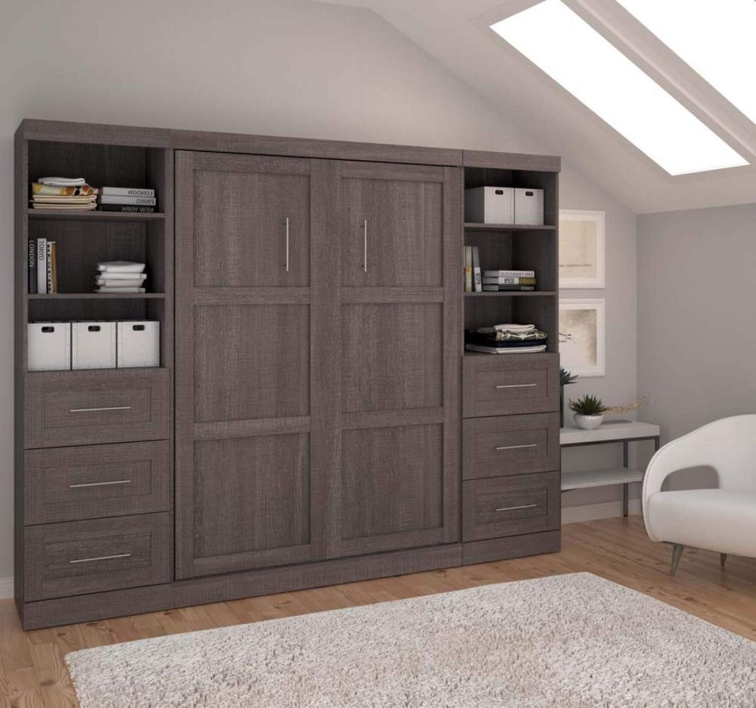 BESTAR wall bed with storage cabinets in grey