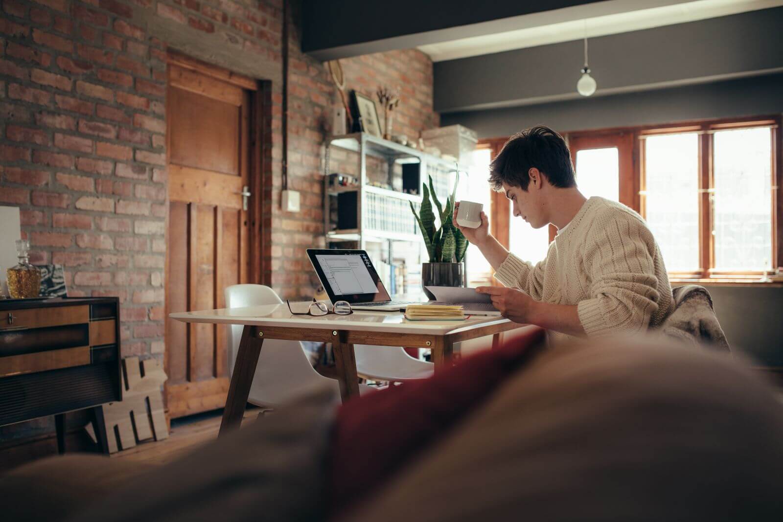 Young man who works from home