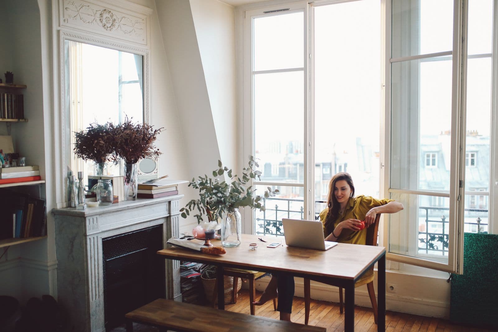 Young woman in her multipurpose office