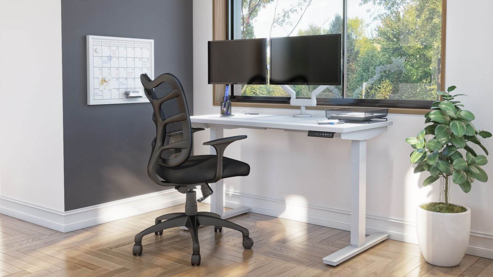 Bestar standing desk with monitor arms