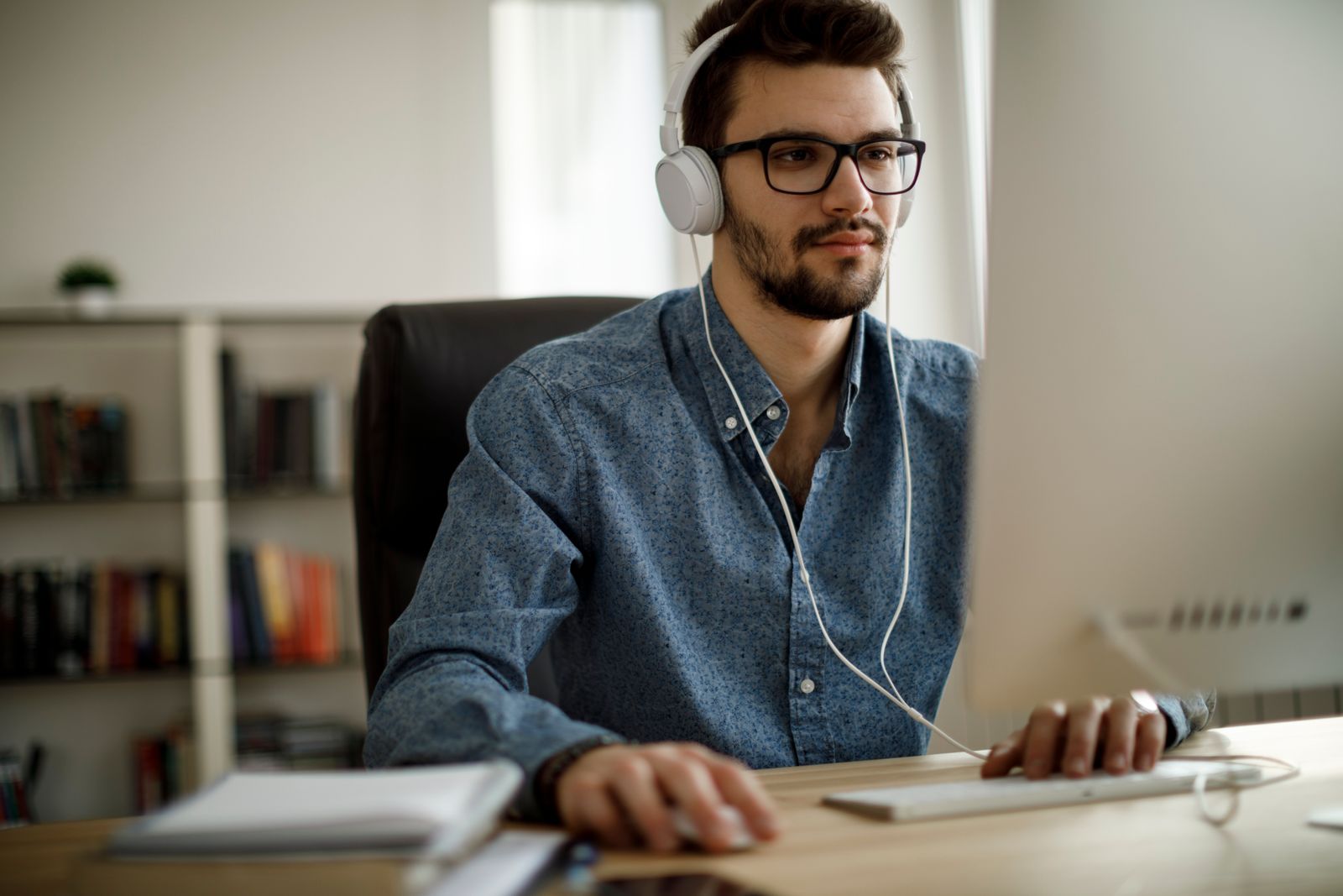 young man working from home