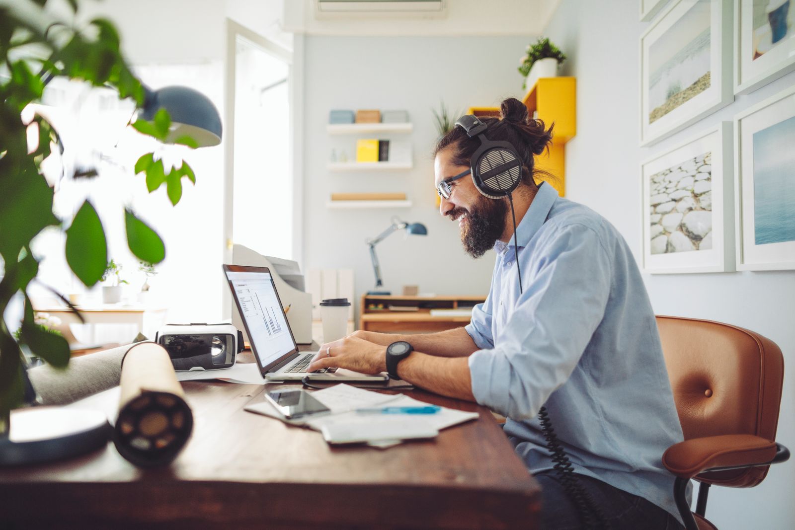 Man working from home on his laptop