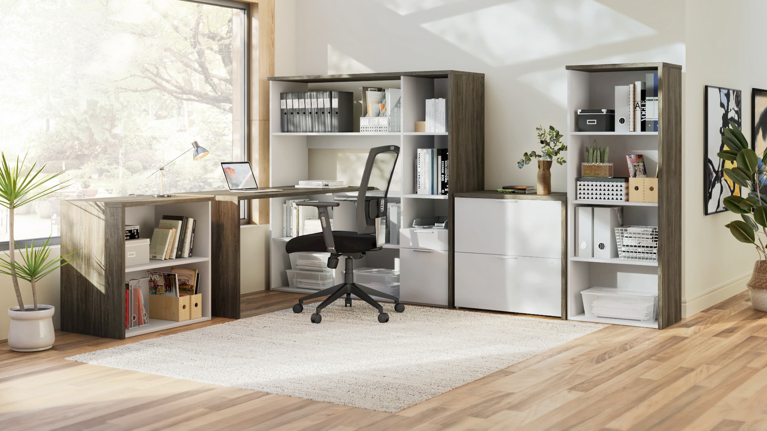 Modern home office with plenty of storage space