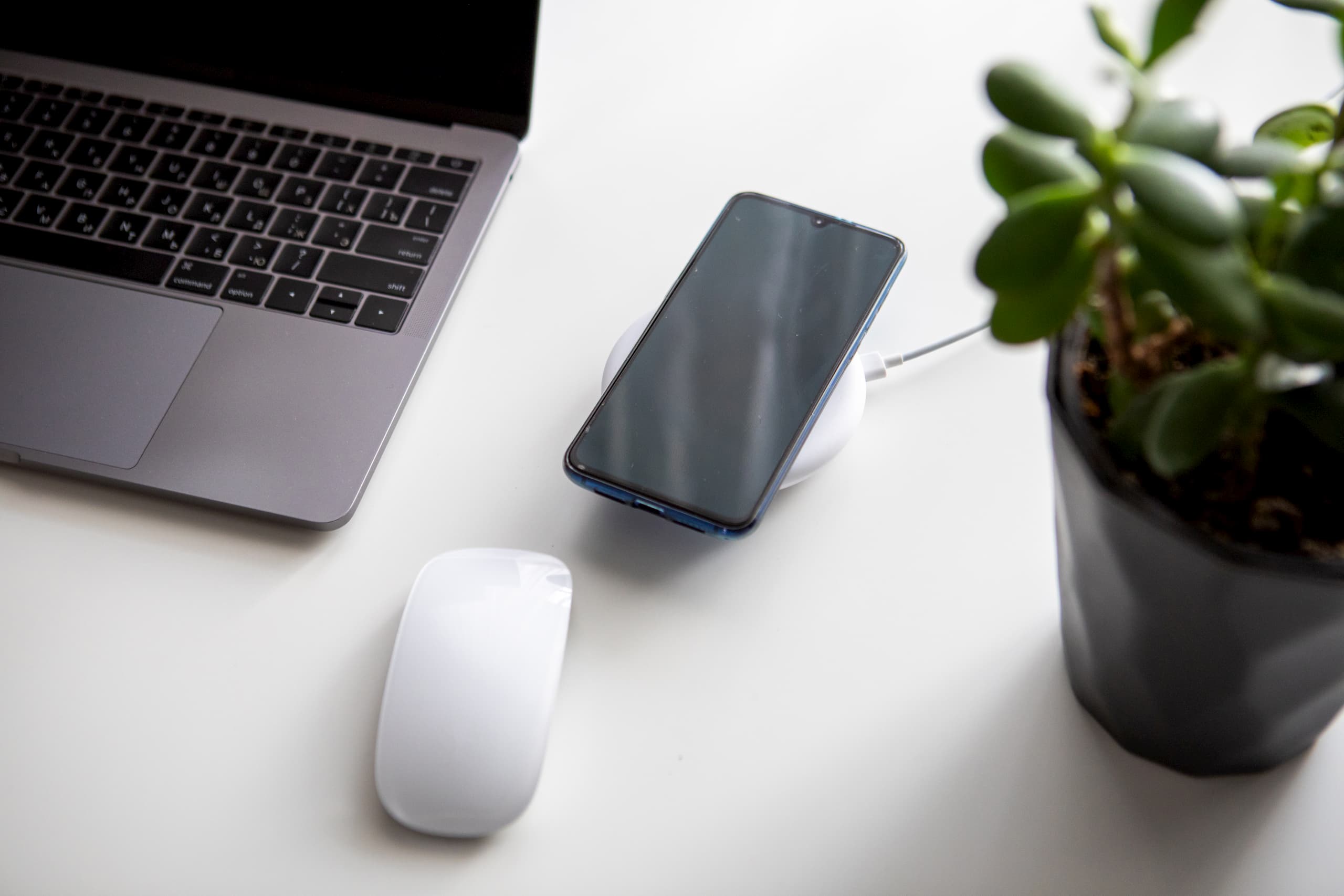 Wireless charger on a clean desktop