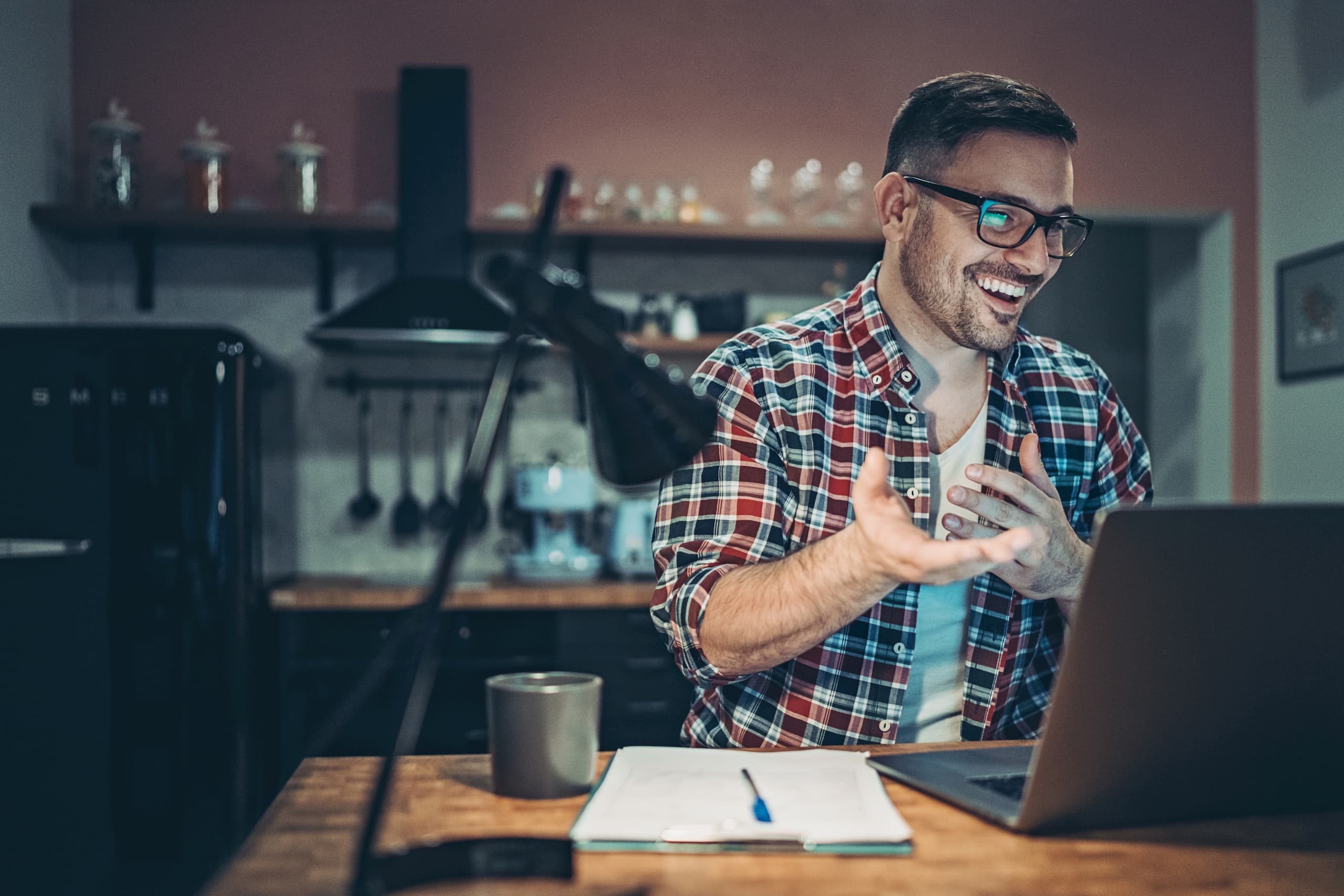 Man smiling during a video conference