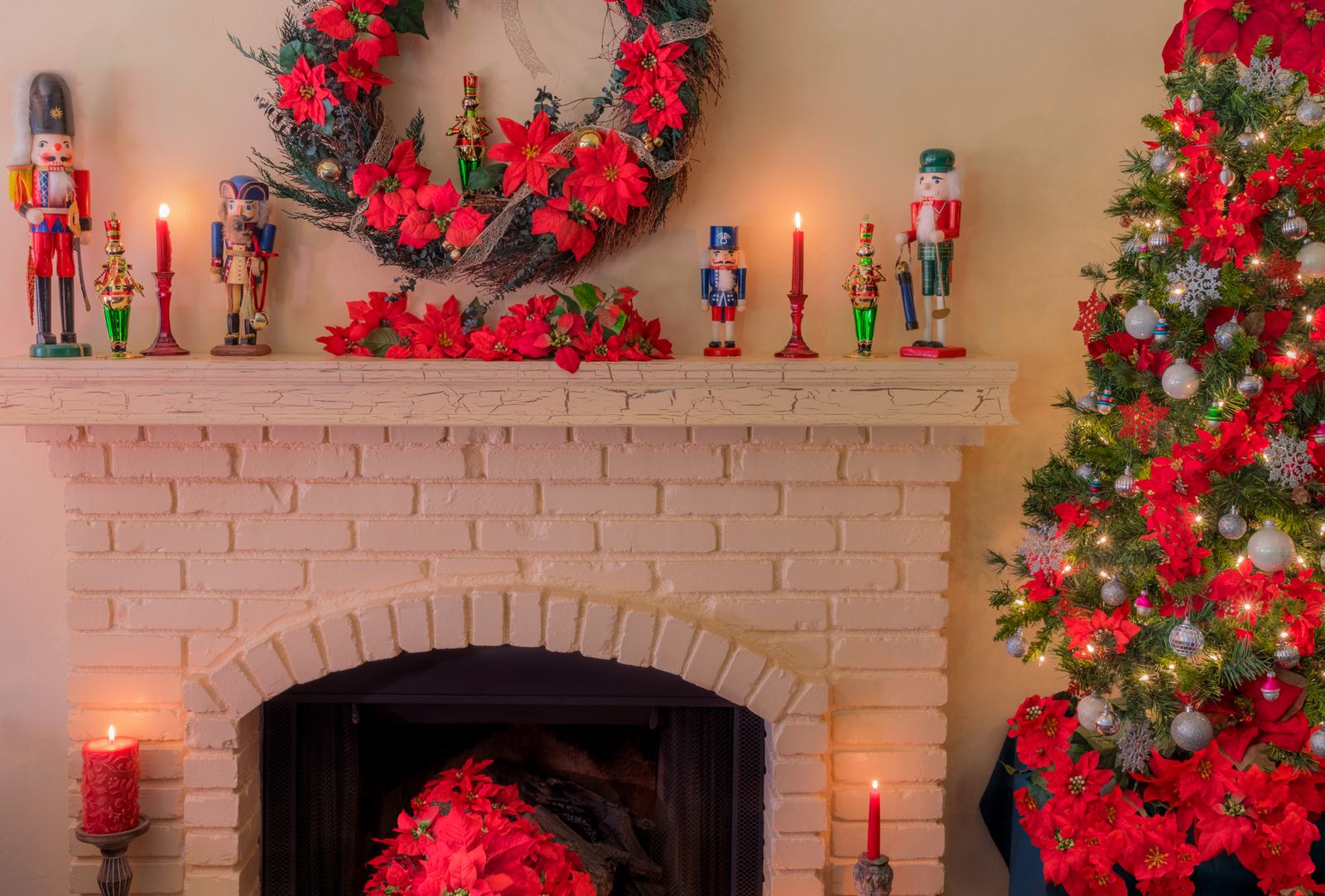 Fireplace with Christmas decorations