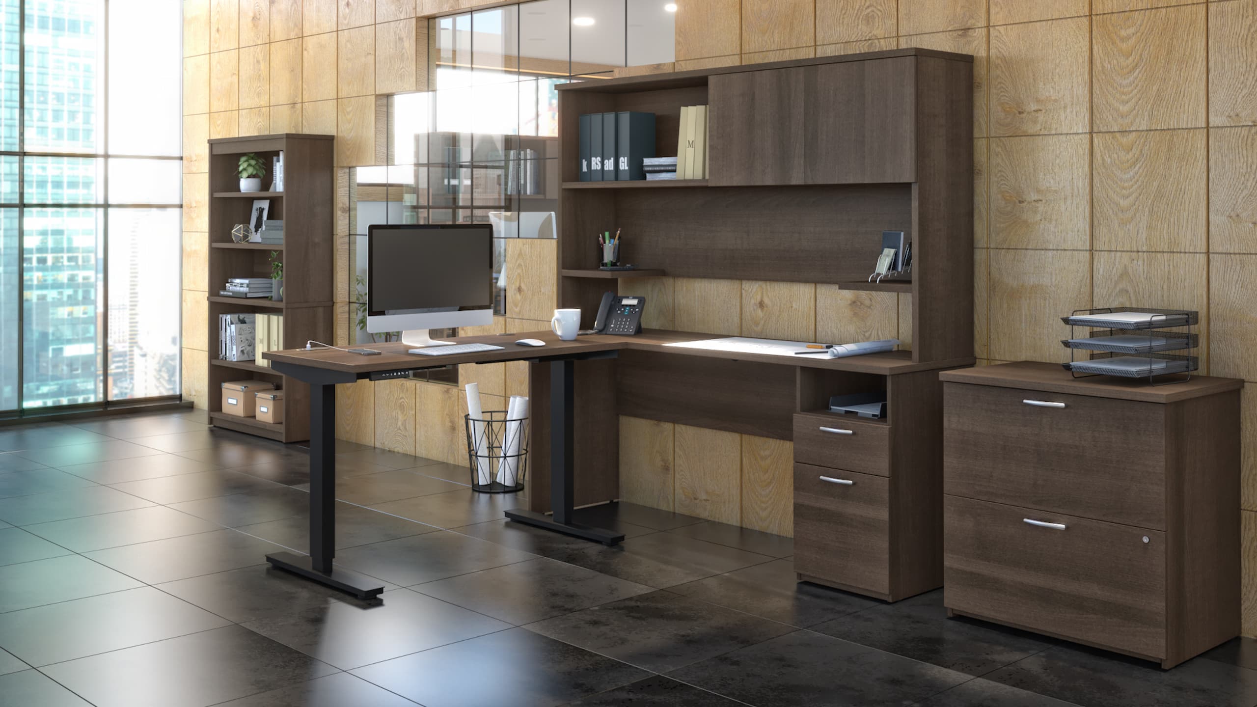 Complete contemporary desk set with matching storage furniture
