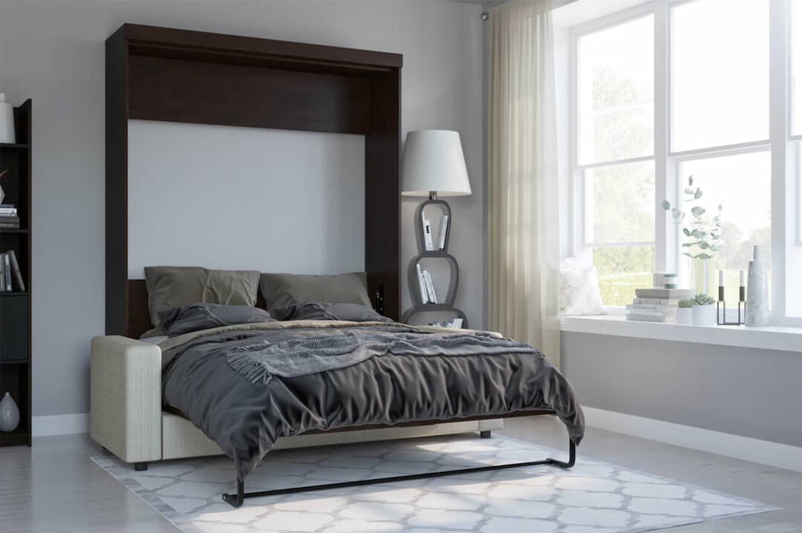 Wall bed with couch in an elegant guest room