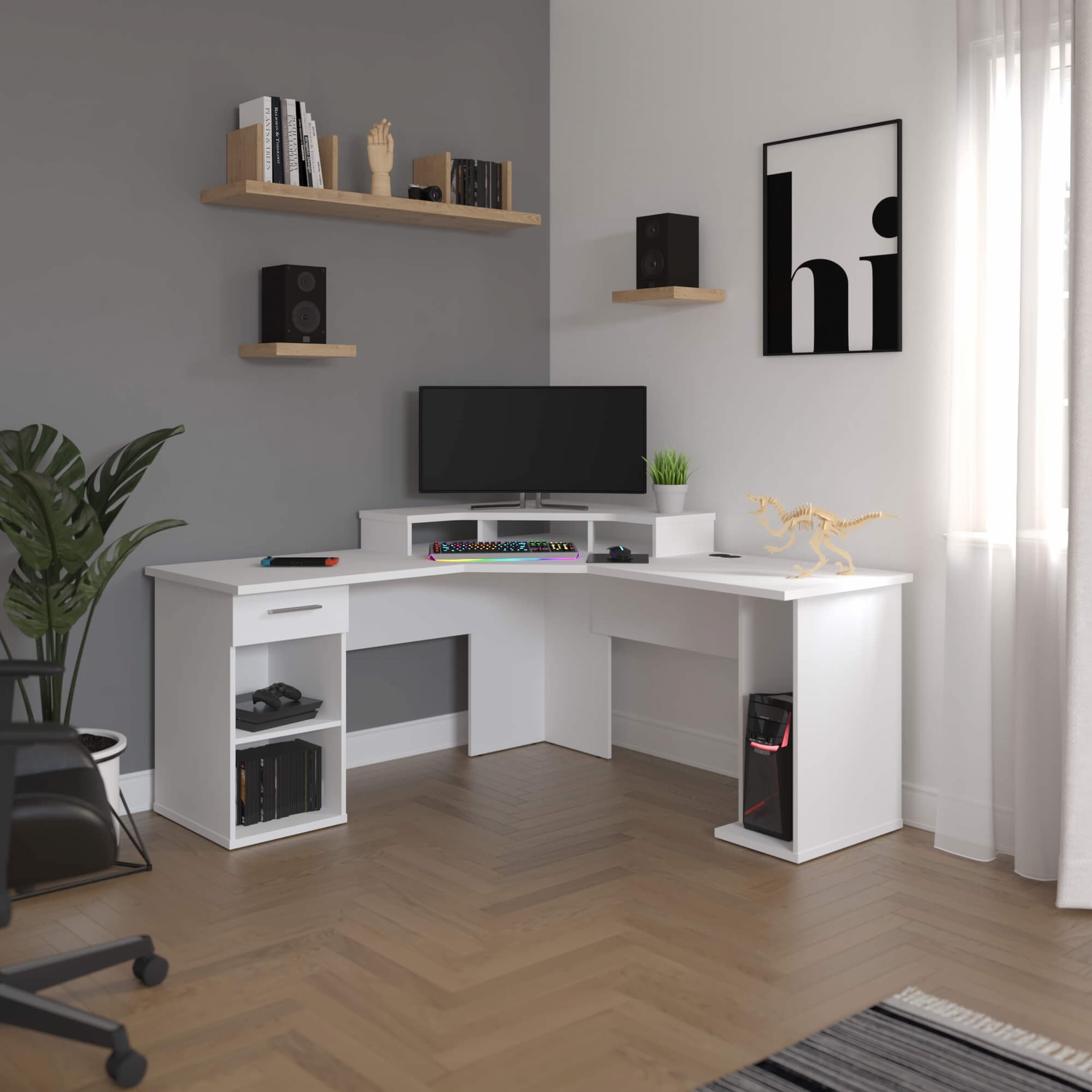Corner gaming desk in a stylish room