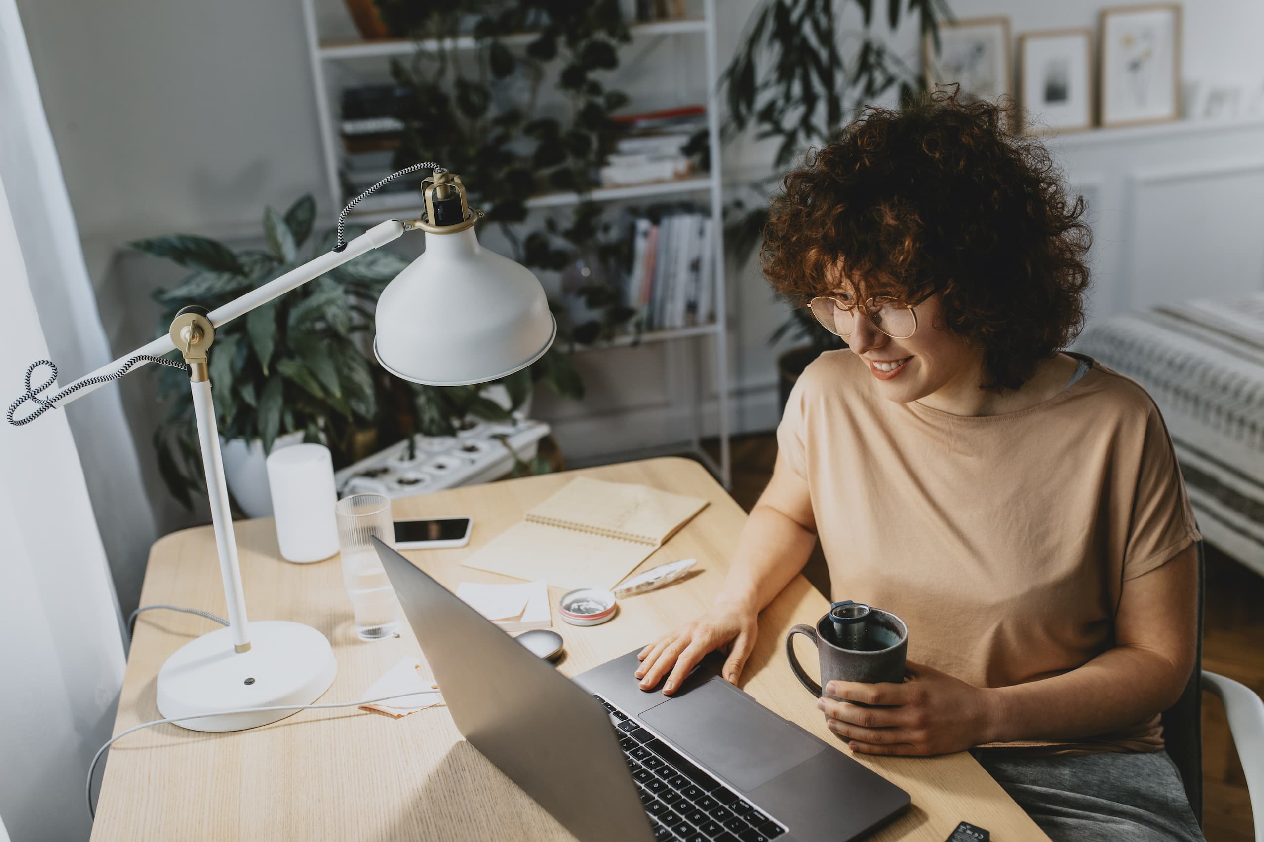 Young woman working in a productive study space