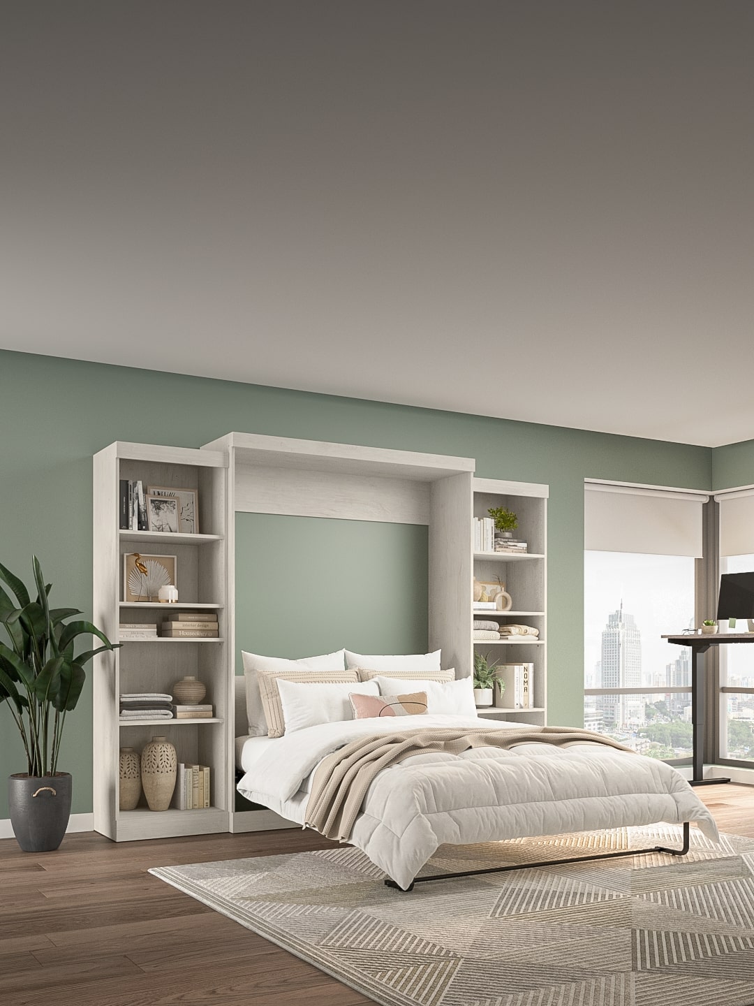Bestar Pur Murphy Bed in Linen White Oak