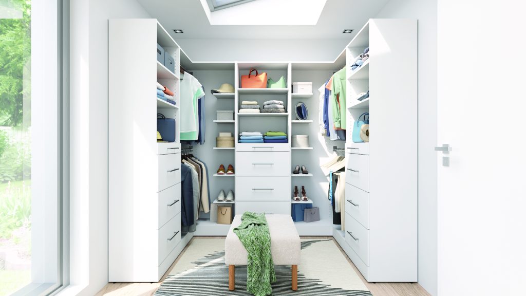 Bestar Florence modular walk-in closet with shelves and hanging rods