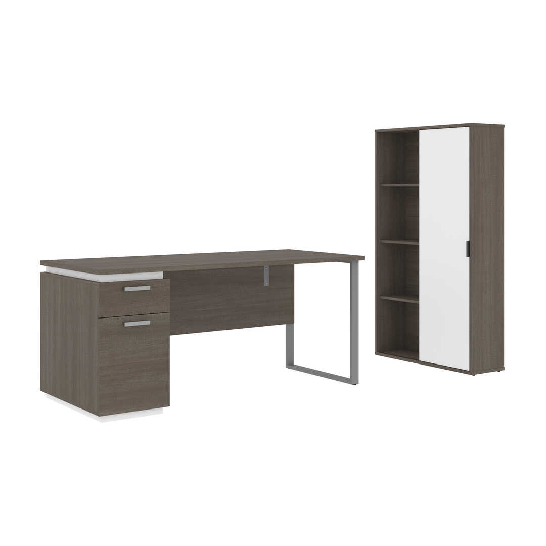 66W Desk with Single Pedestal and Storage Cabinet