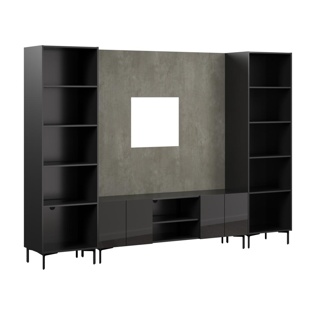 118W Modular Entertainment Center with TV Stand, Media Storage Towers, and Small Wall Panel