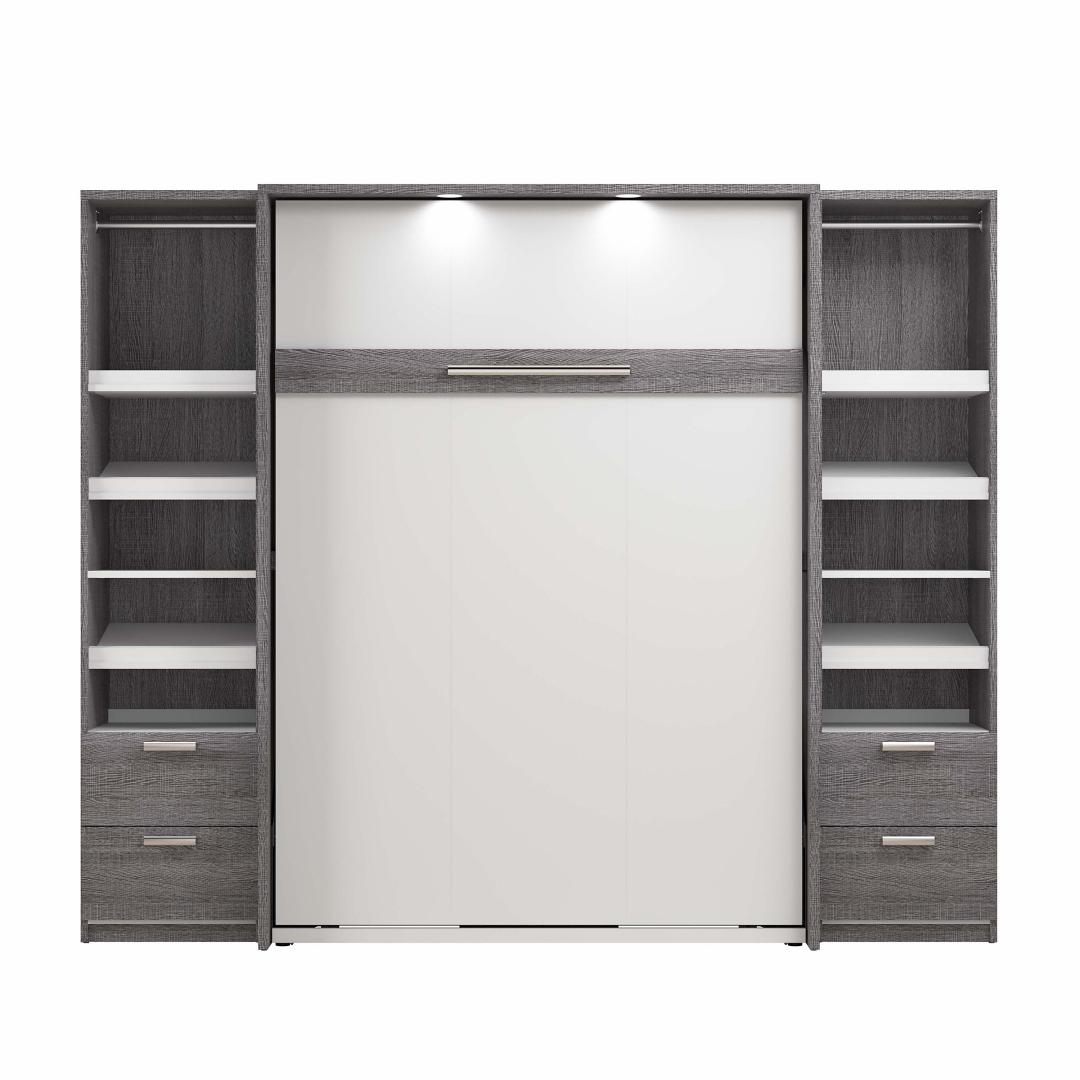 Bestar Cielo Premium 98 Full Wall Bed Kit in Bark Gray and White