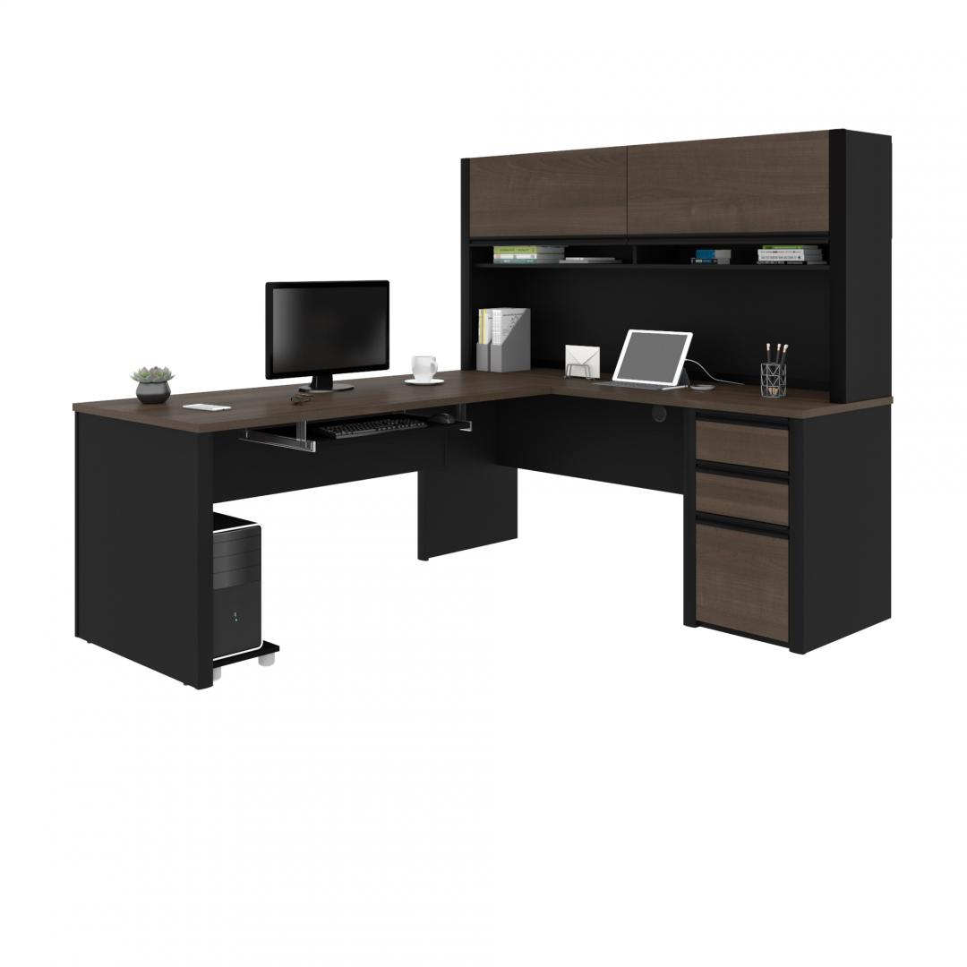 72W L-Shaped Desk with Hutch and Pedestal