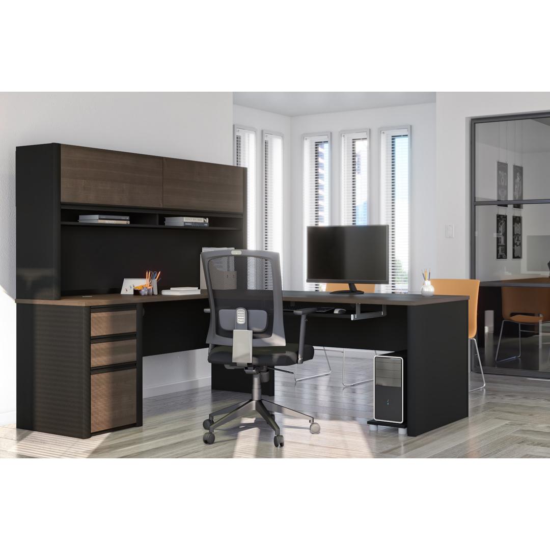 Connexion 72W L-Shaped Desk with Hutch and Pedestal | Bestar