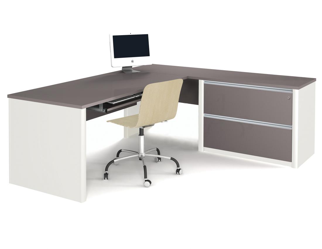 L-Shaped Desk with Assembled Lateral File Cabinet