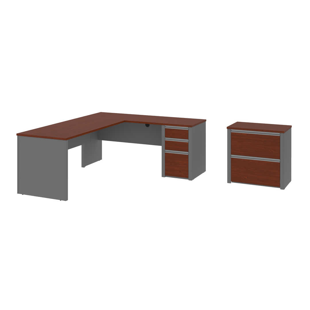 72W L-Shaped Desk with Lateral File Cabinet