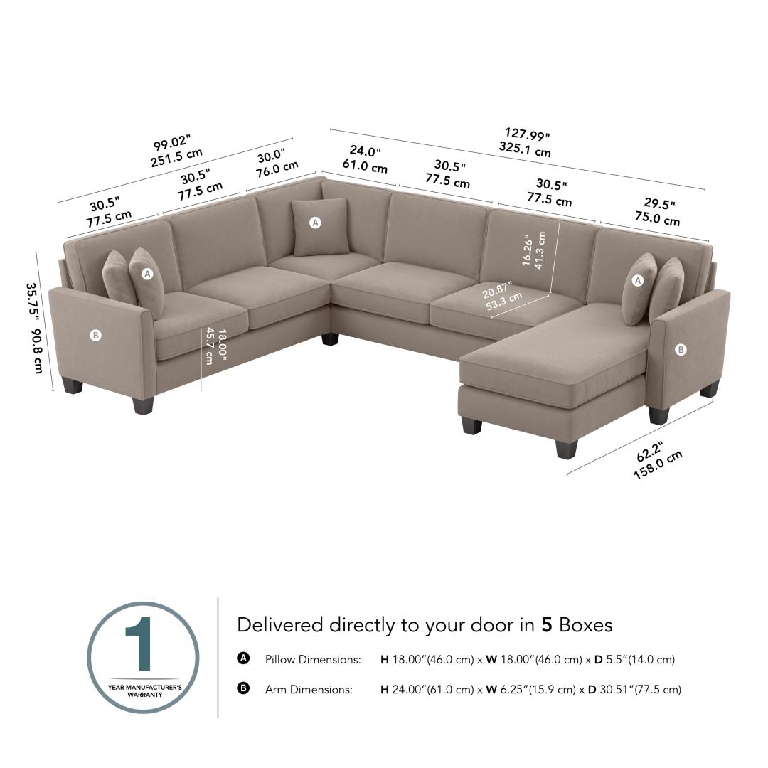 Flare 128w U Shaped Sectional Sofa With