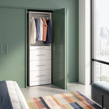 Modular Closet System with Shelves, Drawers & Clothing Rod, Slab Style, 25W x 16D