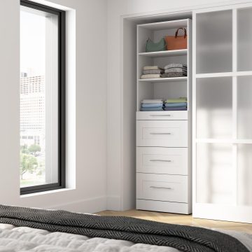 Modular Closet System with Shelves, Drawers & Clothing Rods, Shaker Style, 25W x 16D
