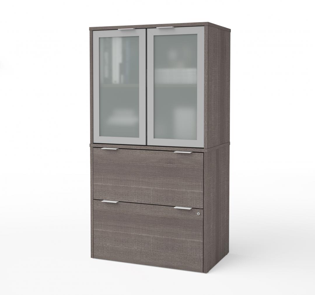 Lateral File Cabinet with Frosted Glass Doors Hutch