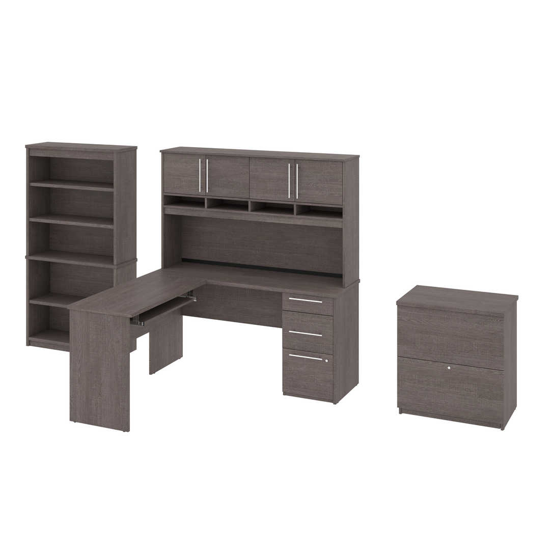 and a Bookcase 3-Piece Set Including a L-Shaped Desk with Hutch a lateral File Cabinet Innova by Bestar 