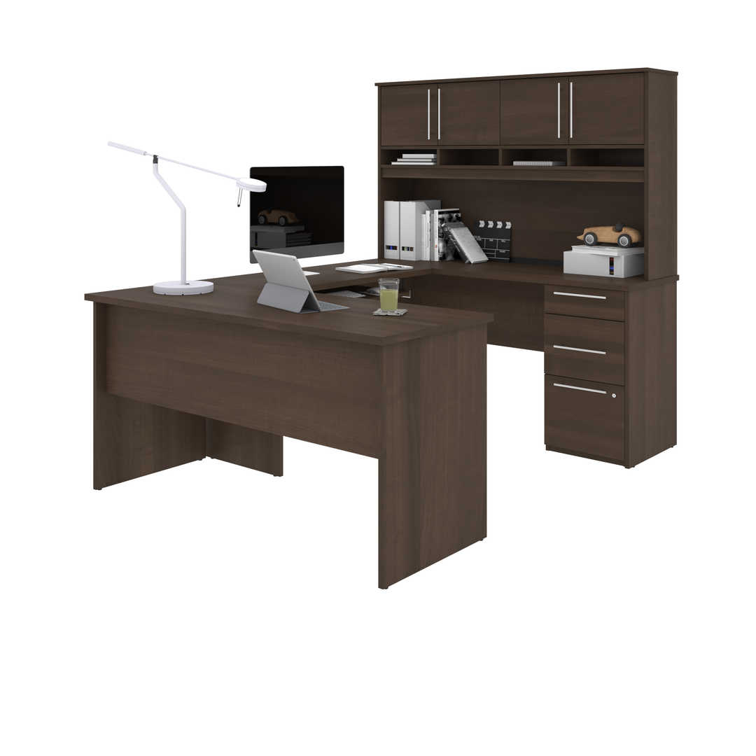 Lindsay Multi Functional L Shaped Executive Hutch Desk w Storage