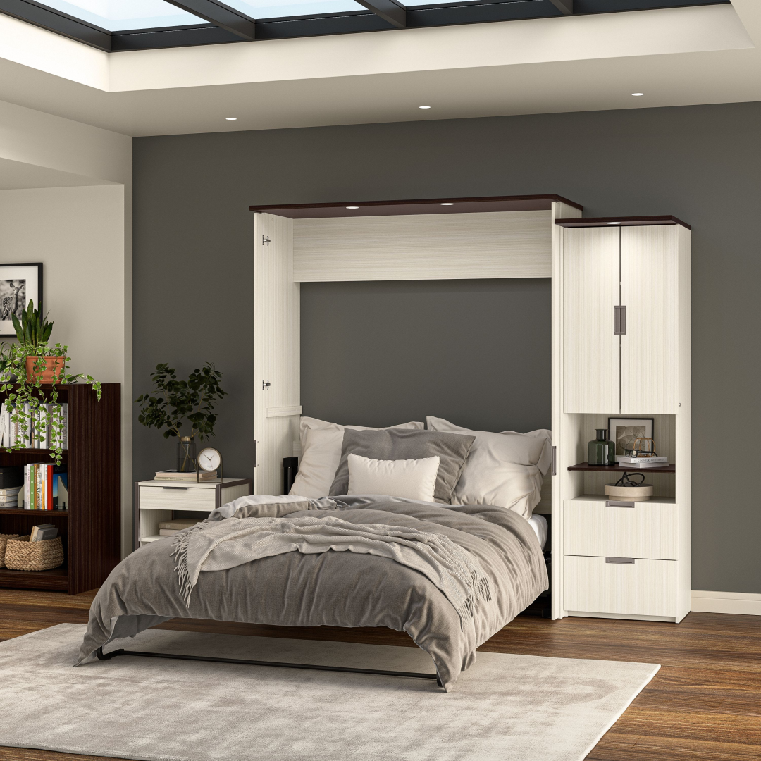 Lumina 91W Queen Murphy Bed with Desk and Storage Cabinet