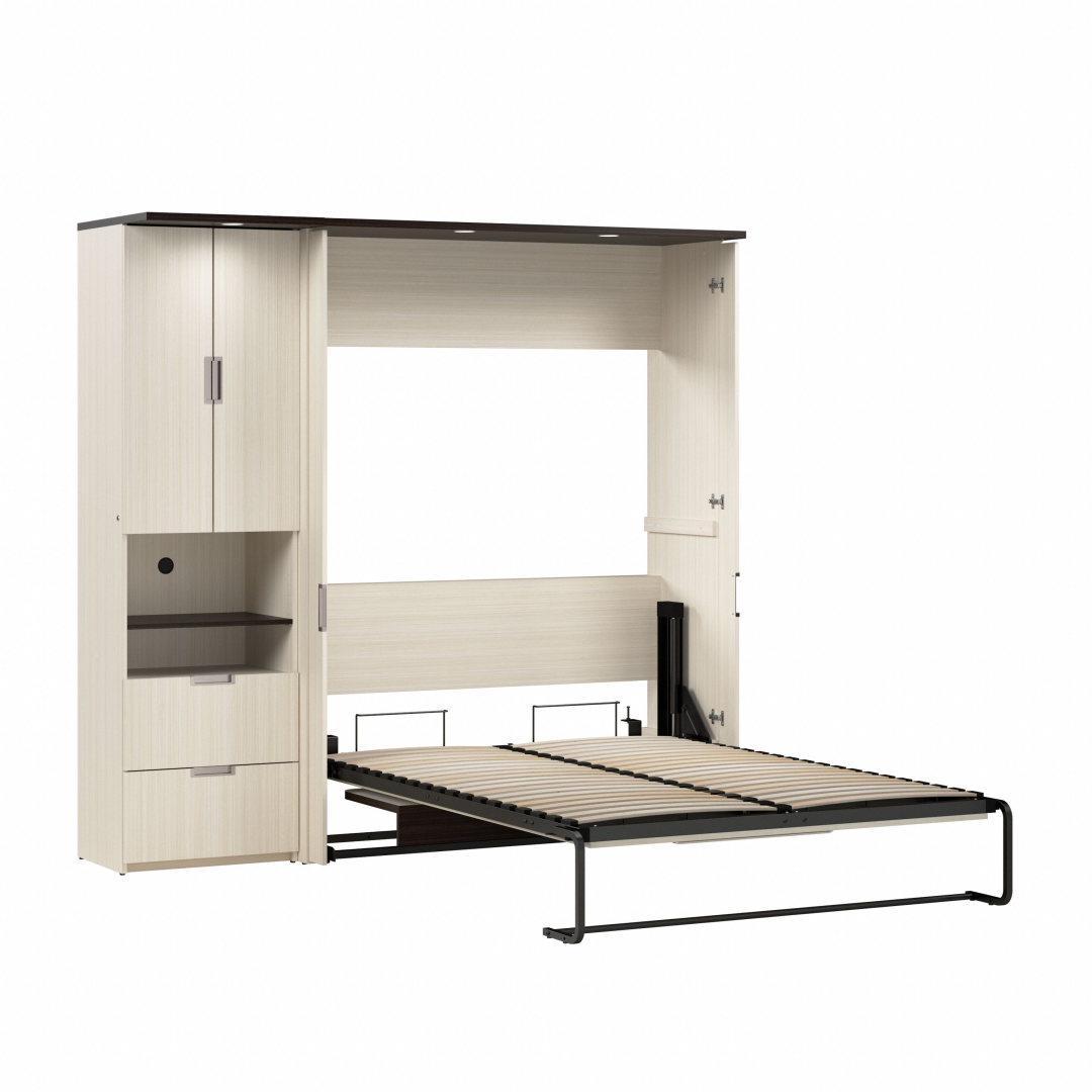 Lumina 84W Full Murphy Bed with Desk and Storage Cabinet | Bestar