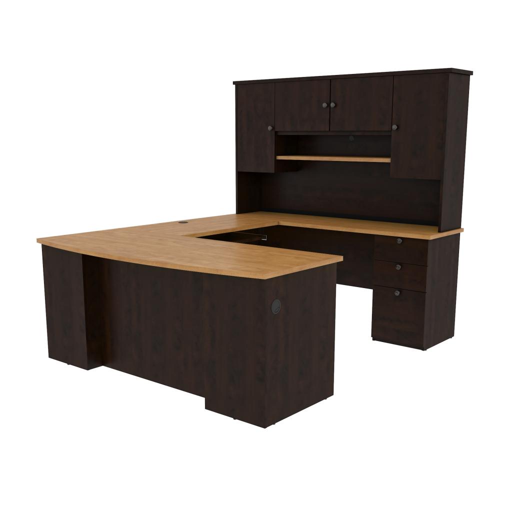 71W U or L-Shaped Executive Desk with Pedestal and Hutch