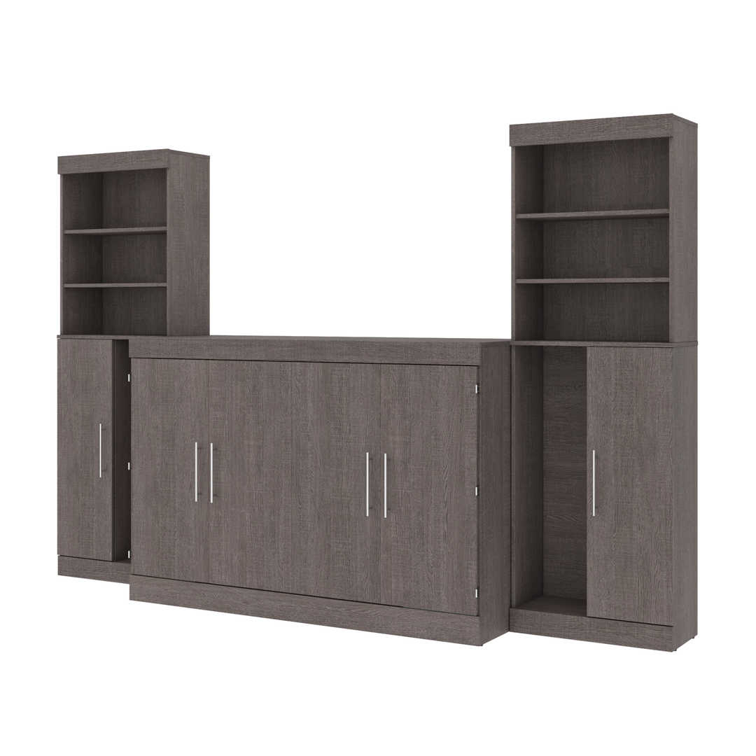 5-Piece Set Including One Queen Cabinet Bed with Mattress, Two 26″ Storage Units, and Two Hutches