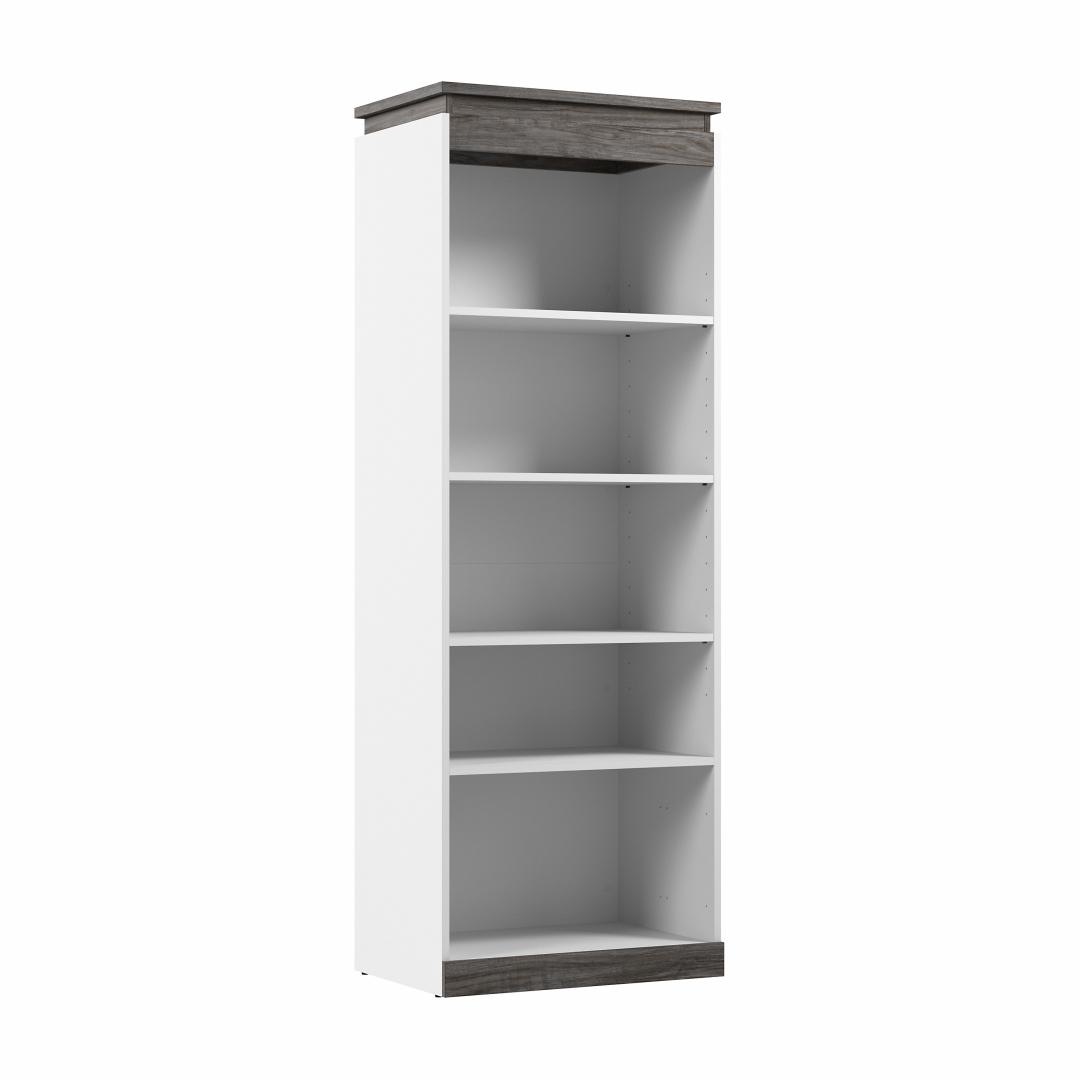 30W Tall Storage Shelf for Bedroom in White & Walnut Grey by Bestar