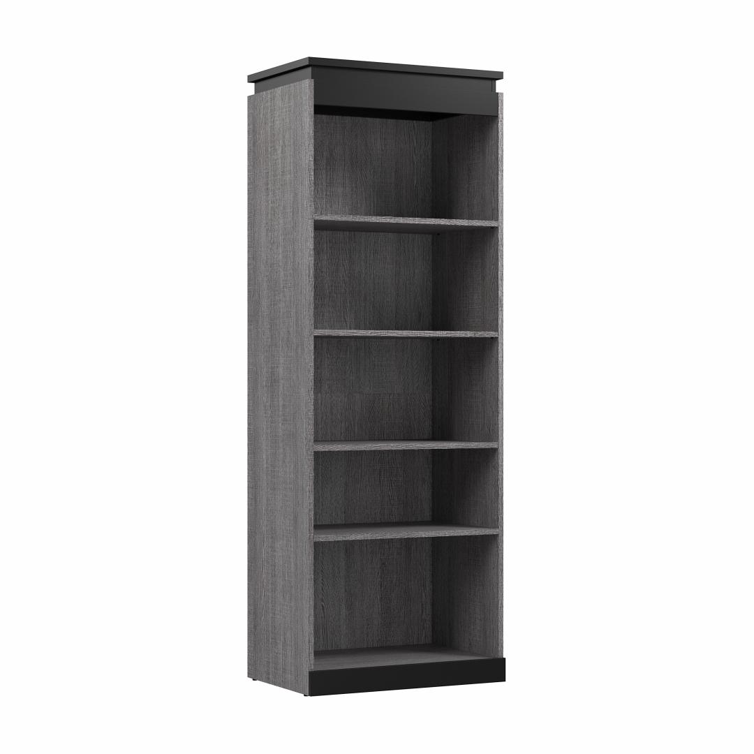 30W Tall Storage Shelf for Bedroom in Bark Gray & Graphite by Bestar