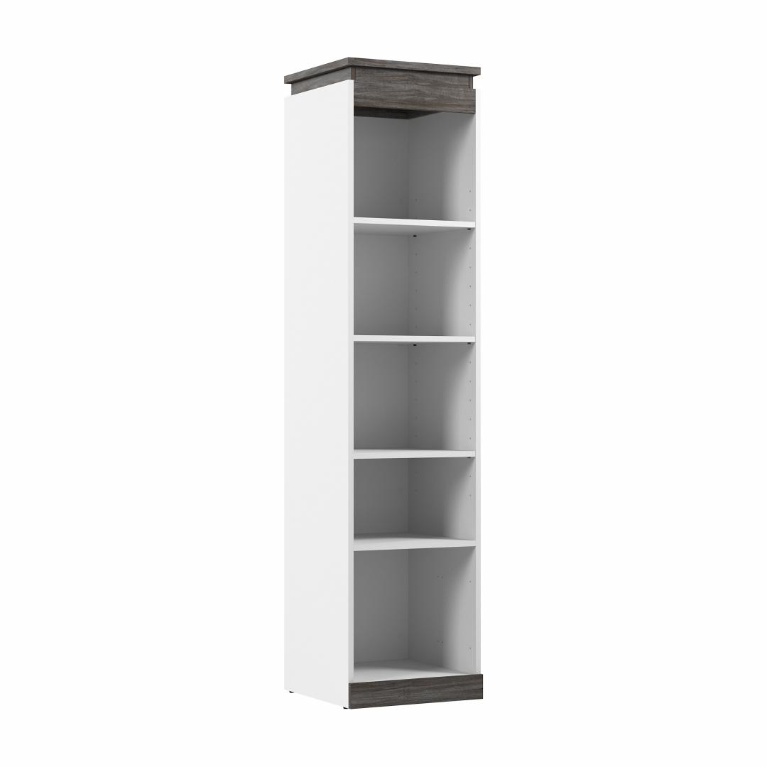 20W Narrow Storage Shelf for Bedroom in White & Walnut Grey by Bestar