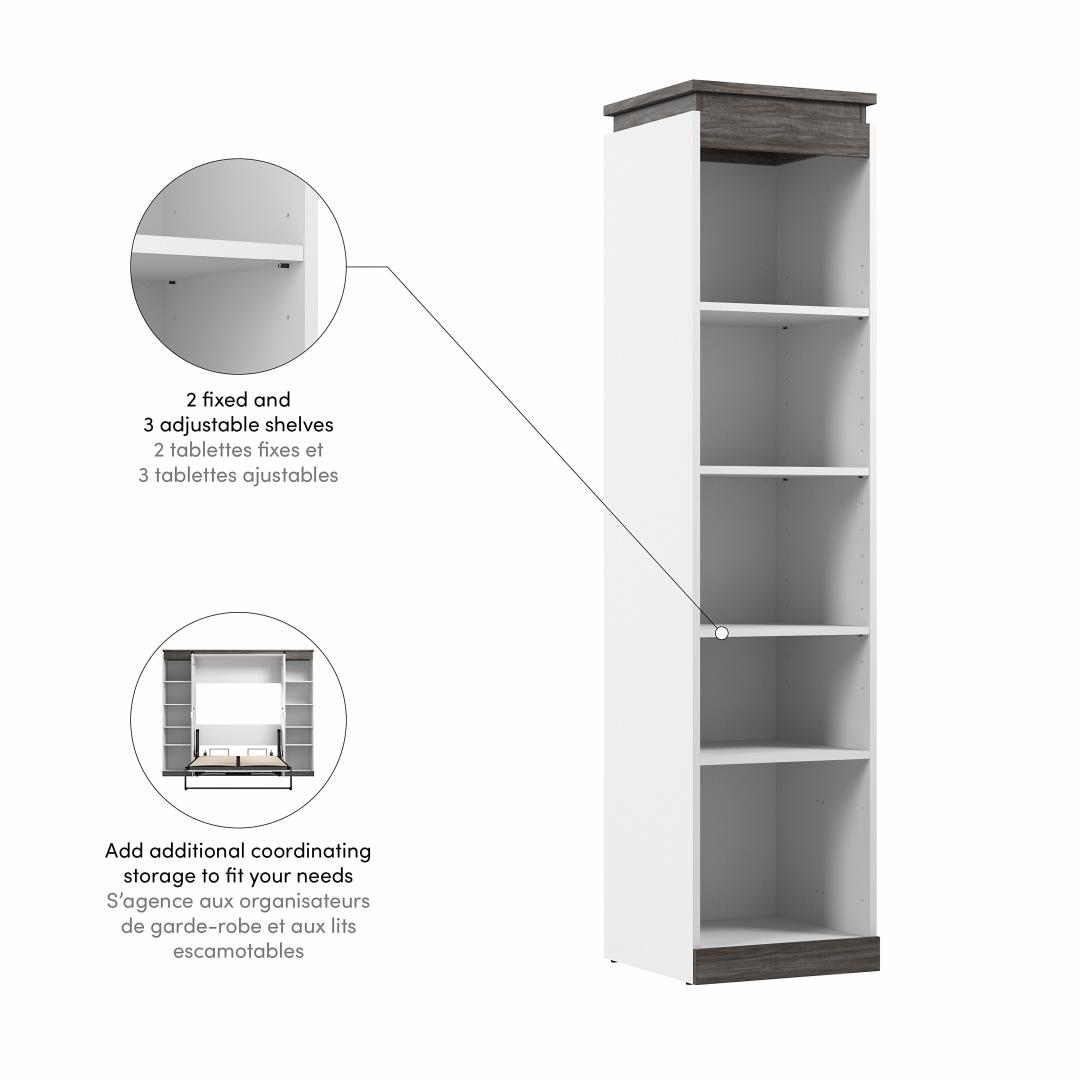 20W Narrow Storage Cabinet with Doors, Drawers and Pull-Out Shelf in White & Walnut Grey by Bestar