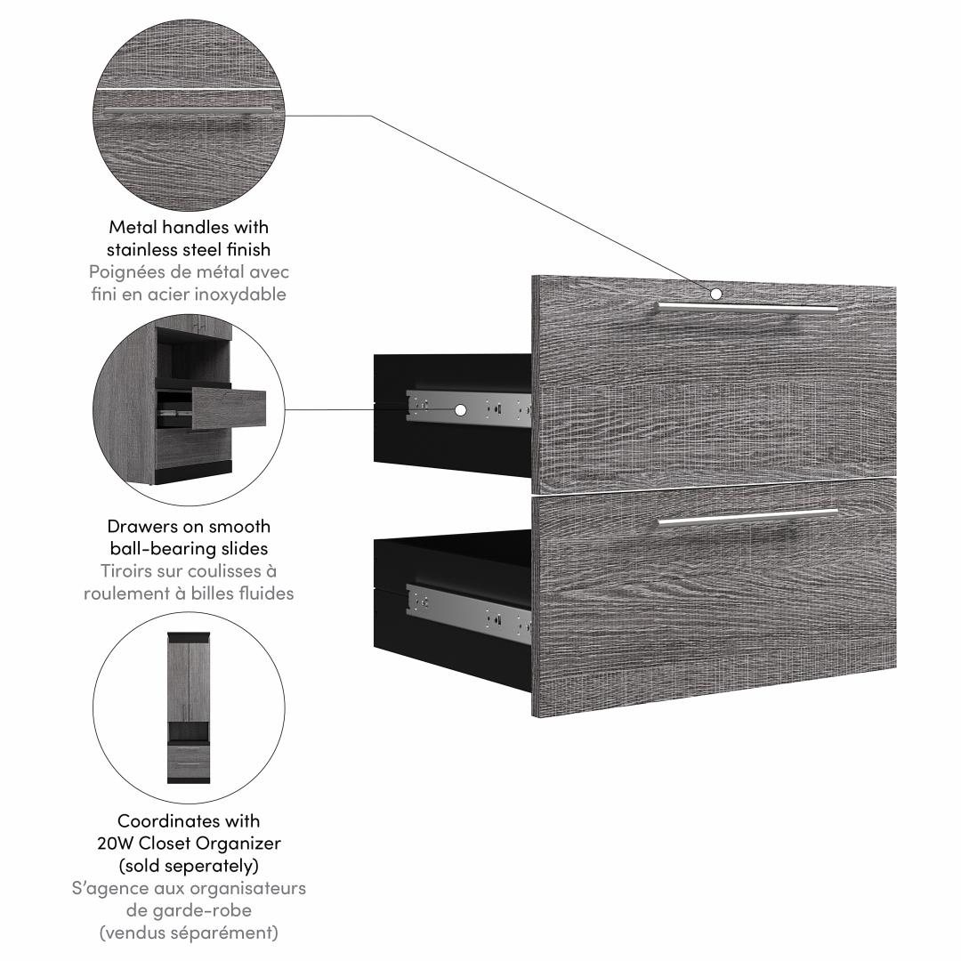 20W Narrow Storage Cabinet with Doors, Drawers and Pull-Out Shelf in Bark Gray & Graphite by Bestar