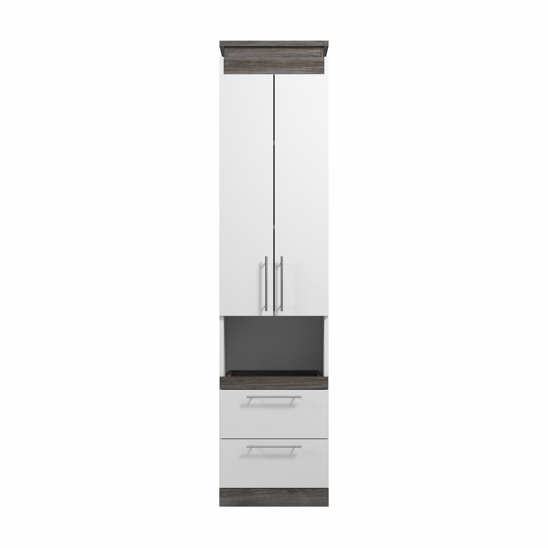 20W Narrow Storage Cabinet with Doors, Drawers and Pull-Out Shelf in Bark Gray & Graphite by Bestar